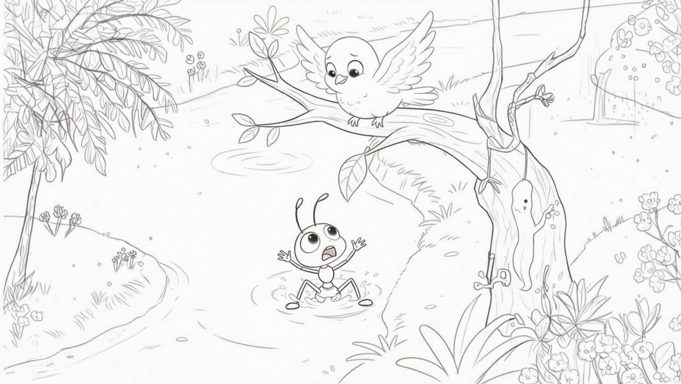 चींटी और कबूतर रंग भरने के लिए